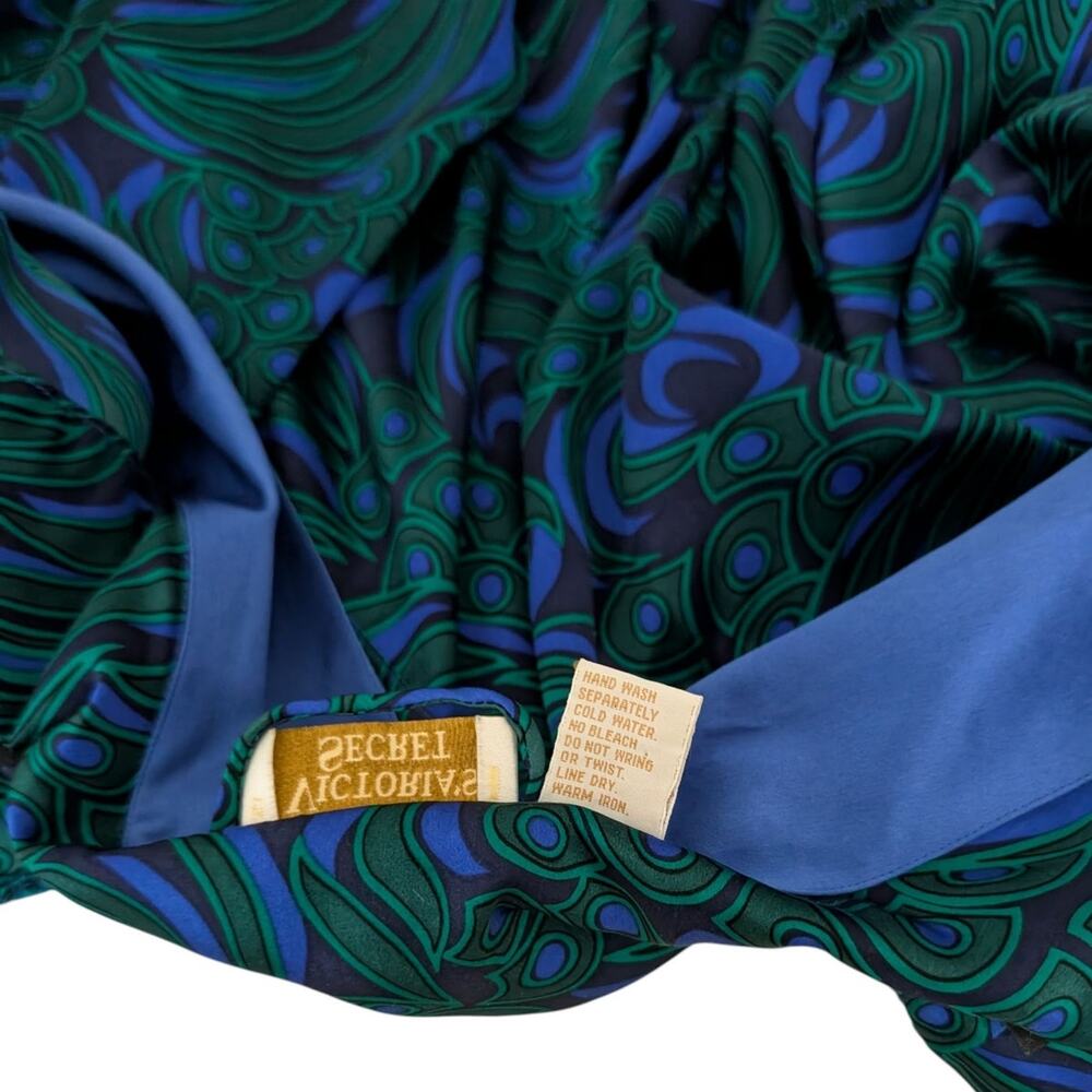 Victoria's Secret Vintage 80s 90s Gold Label 100% Silk Long Robe - Peacock - Picture 7 of 10